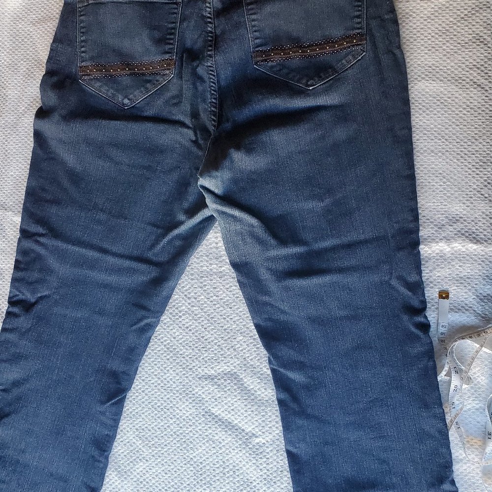 NYDJ Marilyn Straight Jeans with pocket embellishment, size 16, 30" inseam
